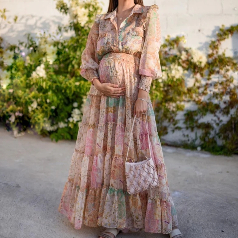 NWOT Famous Misa Los Angeles Aydeniz Dress Printemps Patchwork L - Picture 3 of 16
